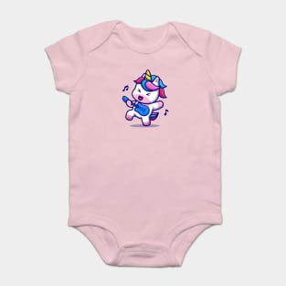 Cute Unicorn Playing Guitar Cartoon Baby Bodysuit